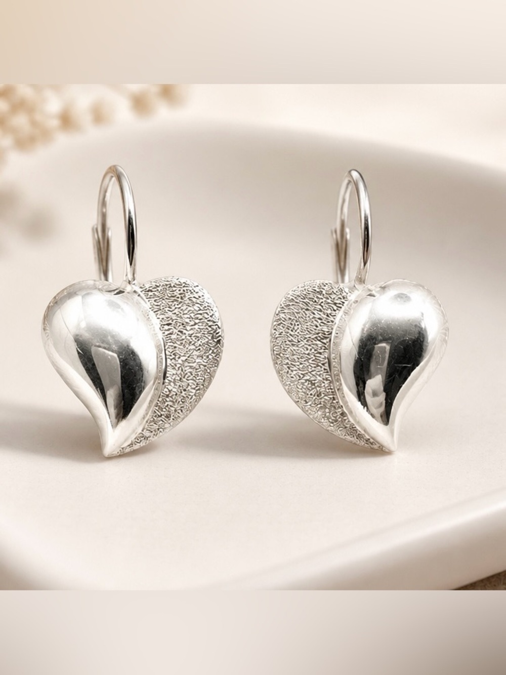 Sterling Silver Heart Drop Earrings signed CI